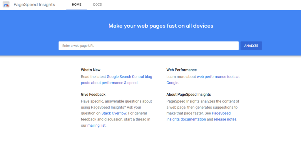 Google Core Web Vitals - Google Page Insights